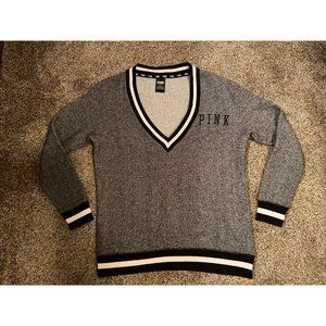 Victoria’s Secret VS Pink V-Neck Varsity Crew Sweatshirt Oversize Black/White SM